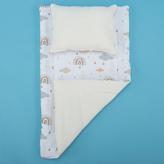 Double Sided Changing Pad and Pillow - Krem Waffle - Yeşil Gökkuşağı