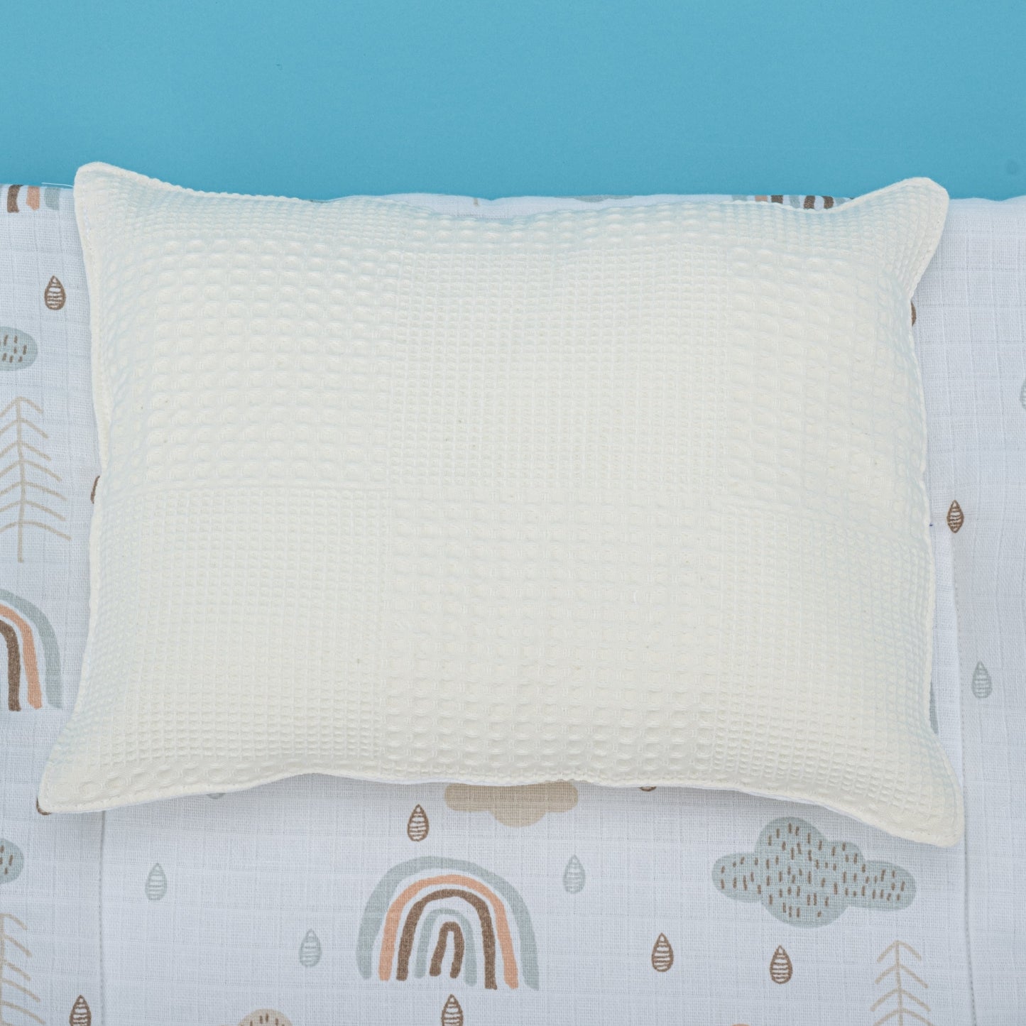 Double Sided Changing Pad and Pillow - Krem Waffle - Yeşil Gökkuşağı