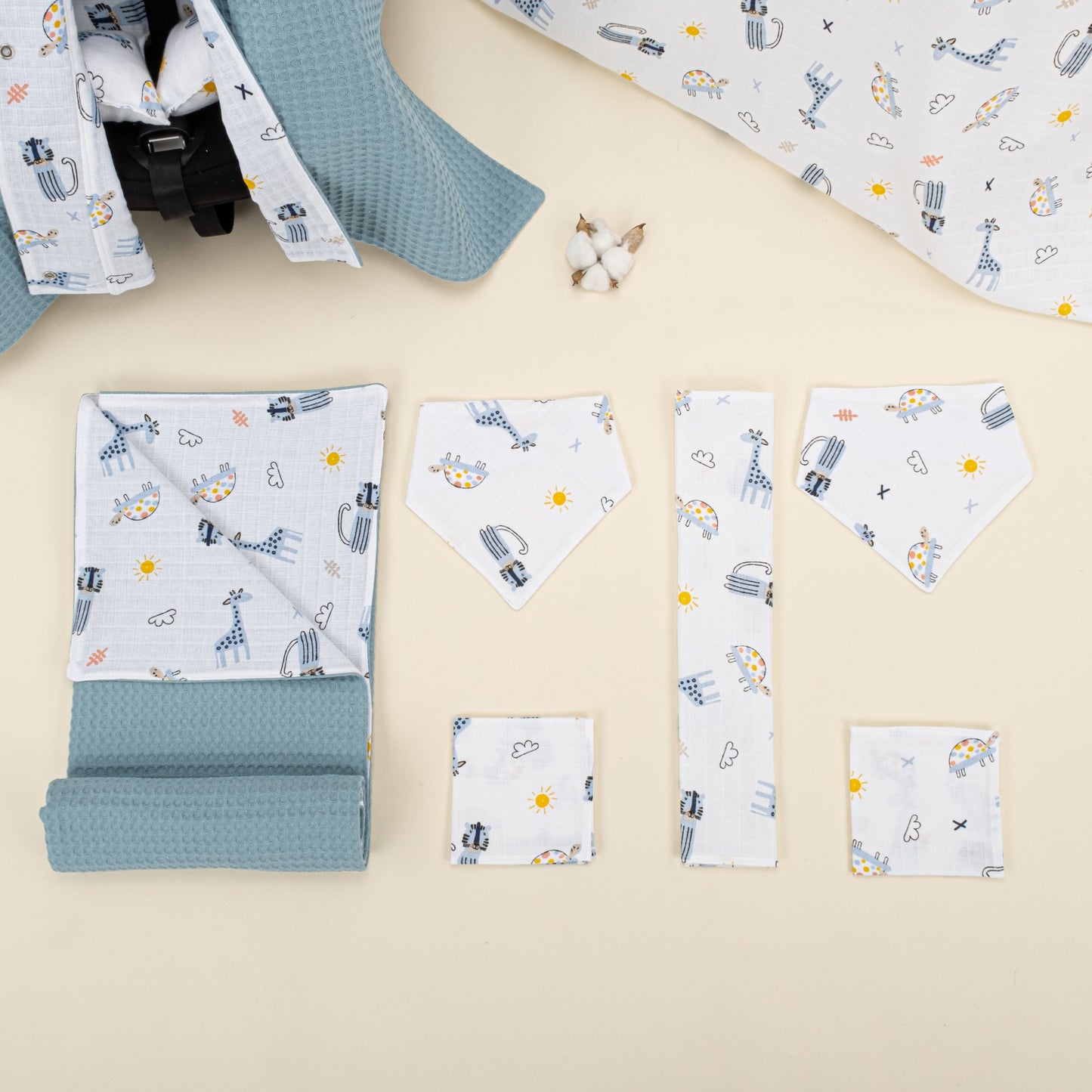 9 Piece - Newborn Sets - Double Sided - Winter - Petrol Mavisi Petek - Mavi Canlılar