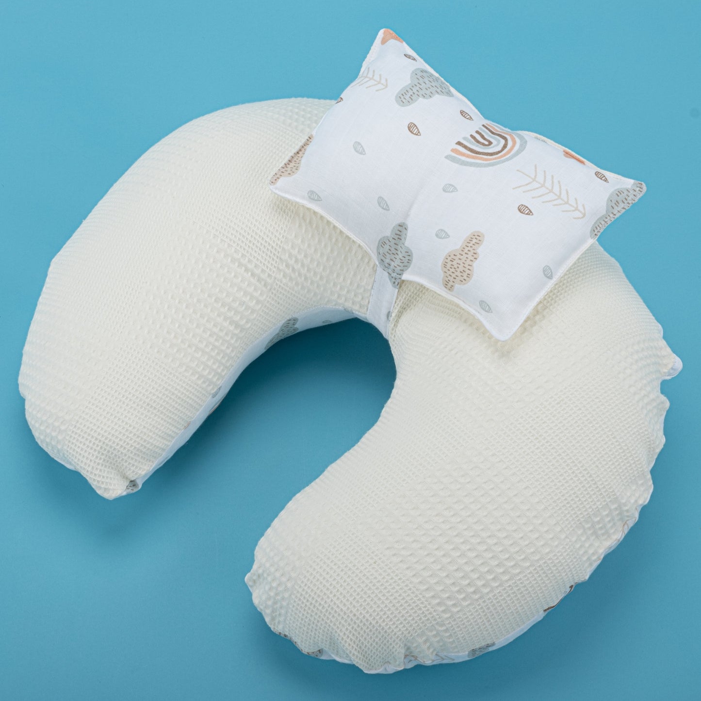 Double Sided Breastfeeding Pillow - Krem Waffle - Yeşil Gökkuşağı