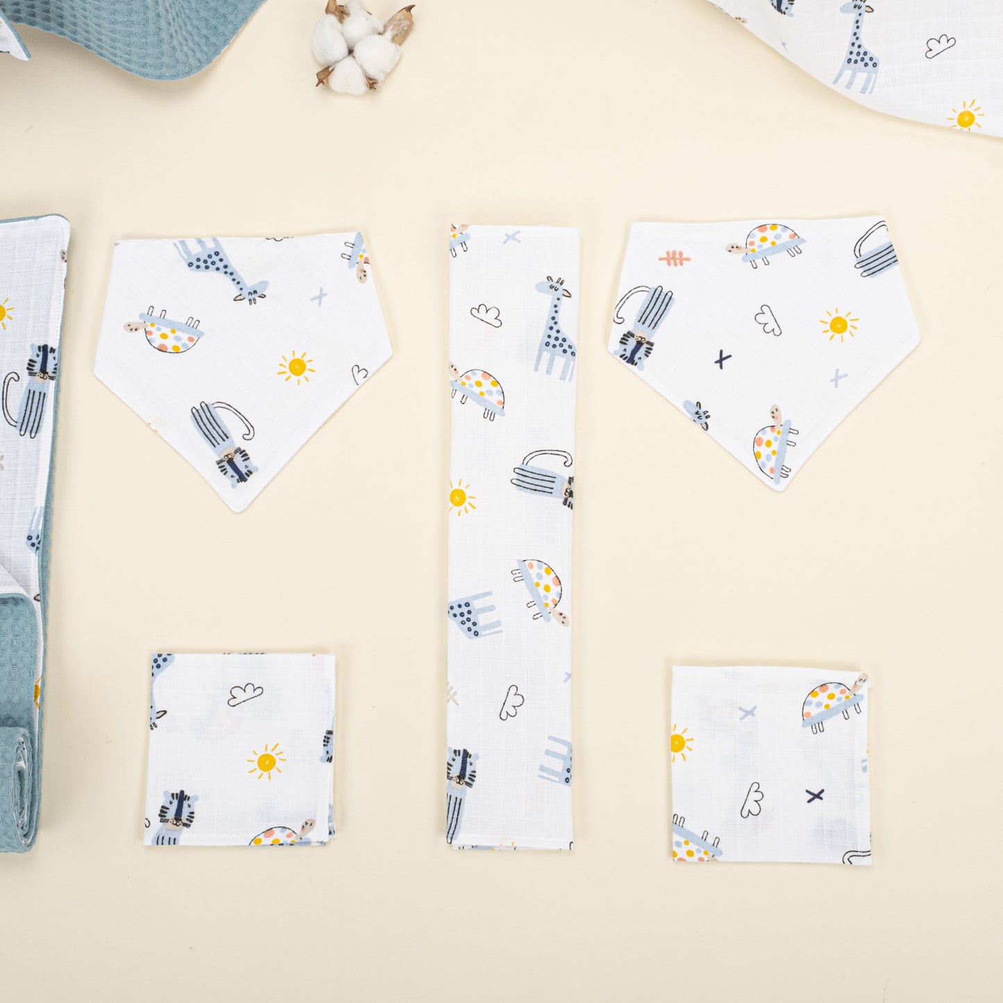 9 Piece - Newborn Sets - Double Sided - Winter - Petrol Mavisi Petek - Mavi Canlılar