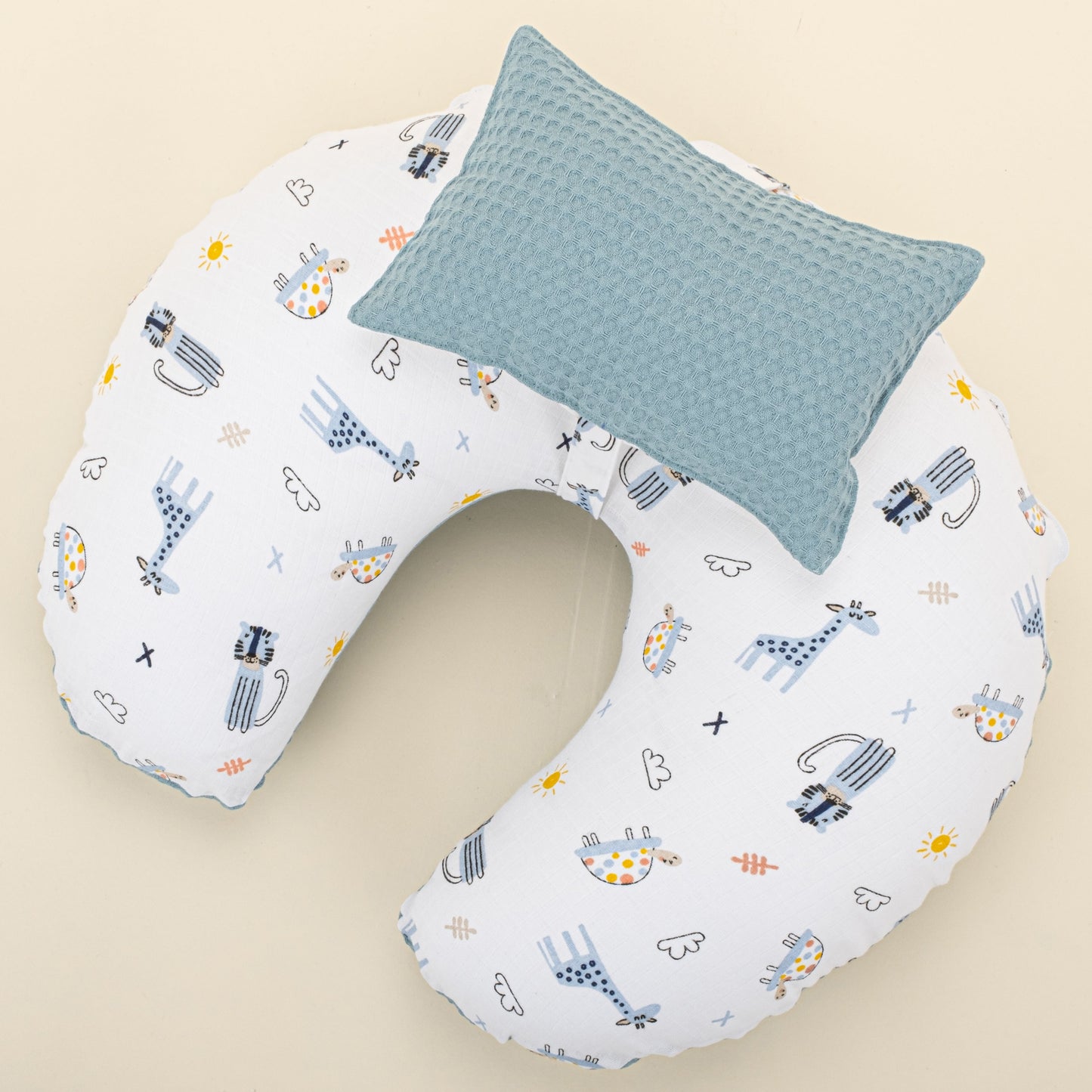 Double Sided Breastfeeding Pillow - Petrol Mavisi Petek - Mavi Canlılar