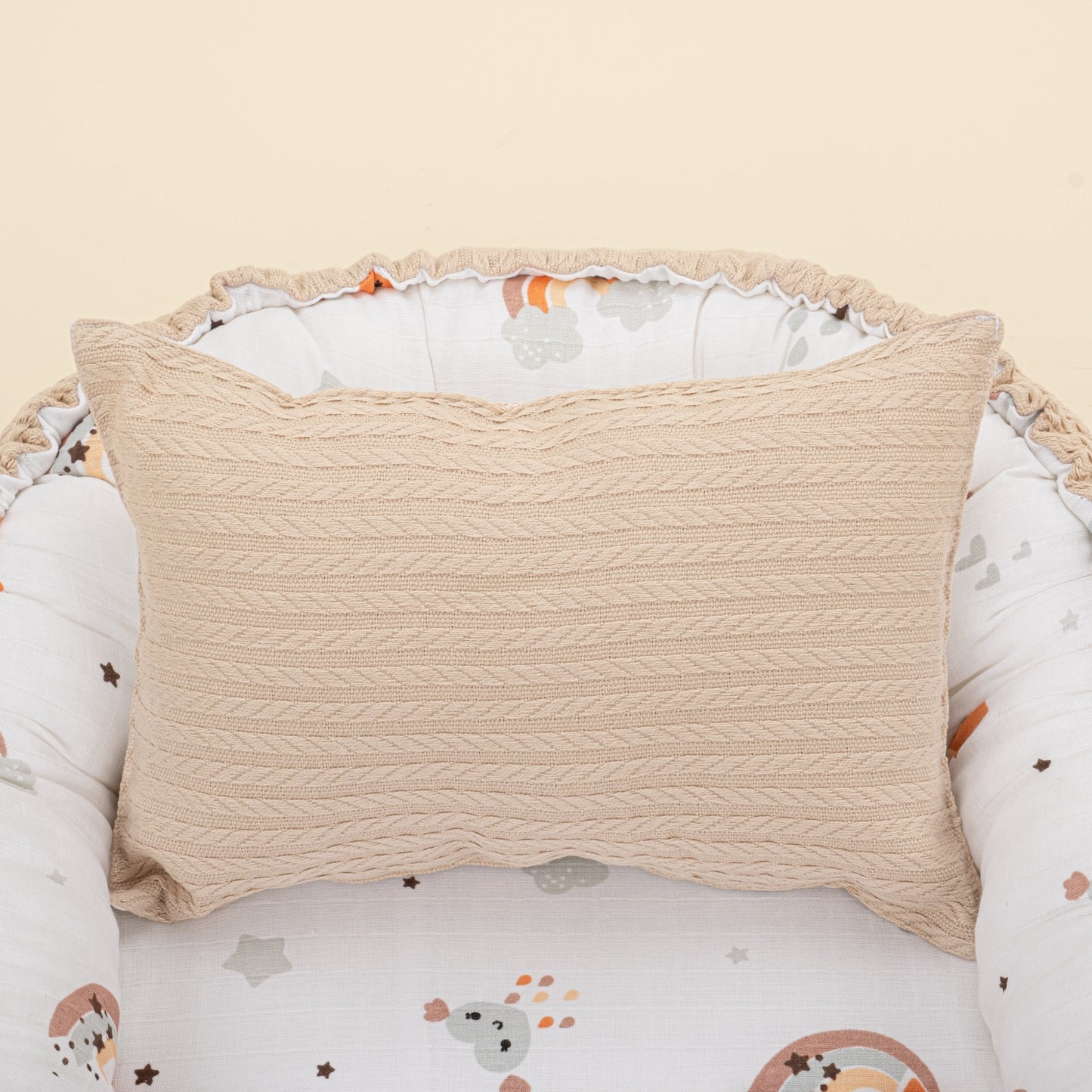 Babynest and Pillow - Çift Taraflı - Sütlü Kahve Örgü - Turuncu Gökkuşağı