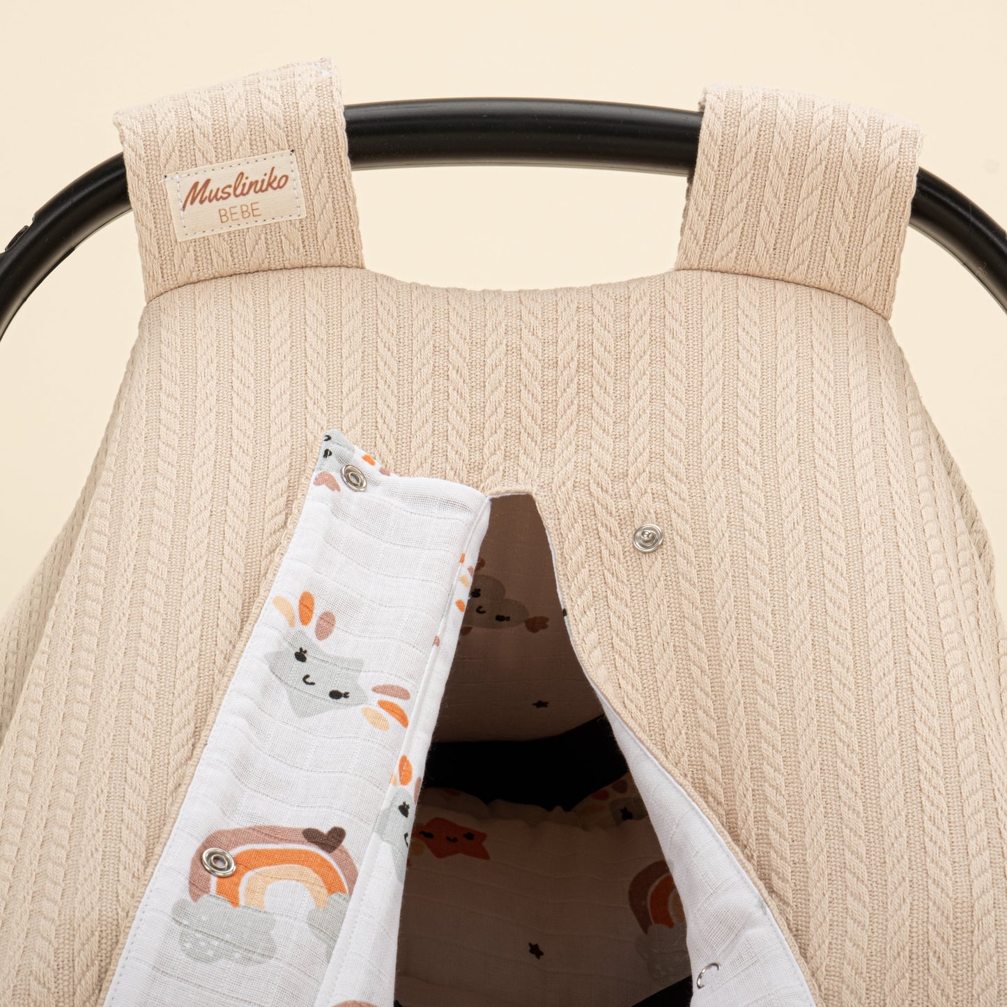 Stroller Cover Set - Double Side - Sütlü Kahve Örgü - Turuncu Gökkuşağı