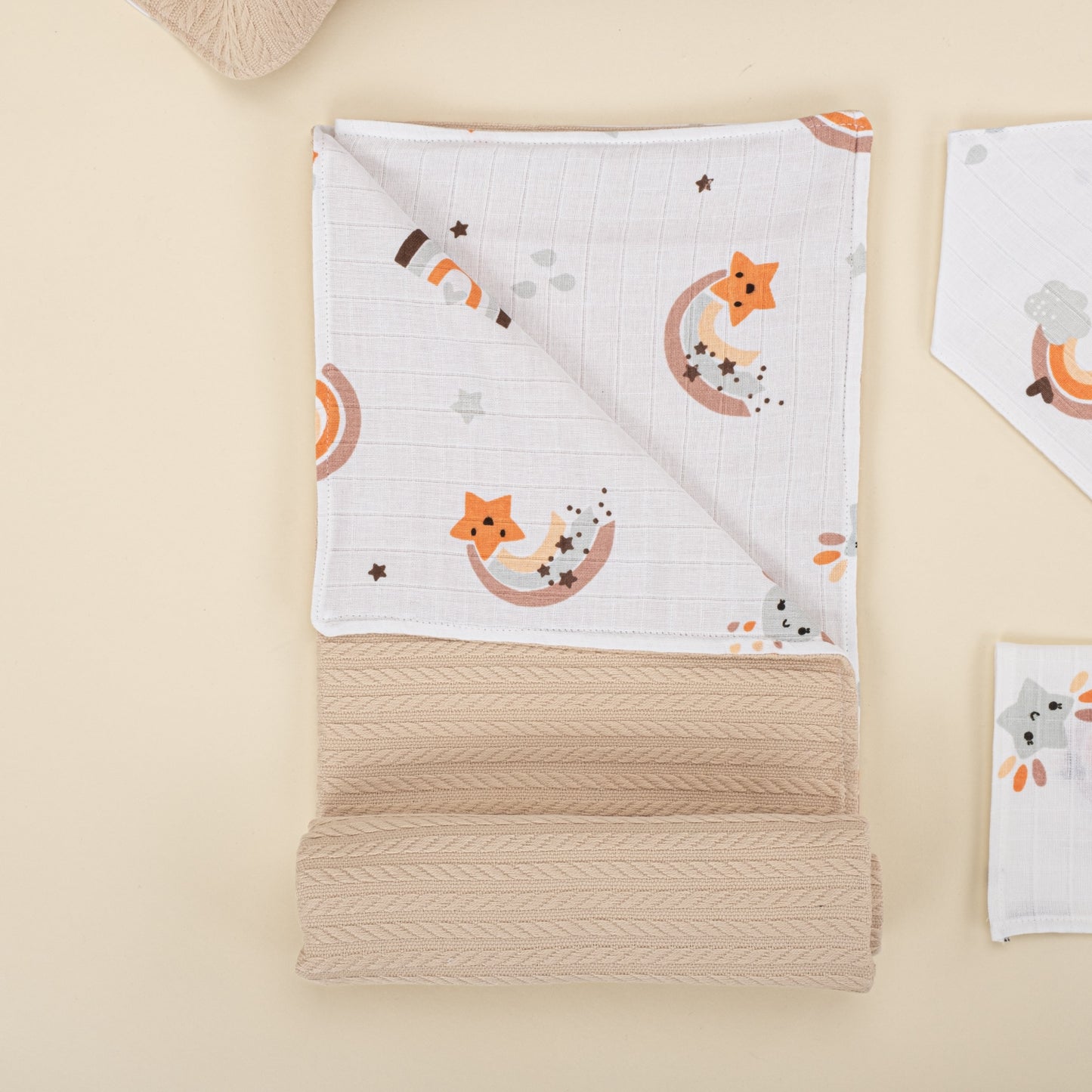 9 Piece - Newborn Sets - Double Sided - Winter - Sütlü Kahve Örgü - Turuncu Gökkuşağı