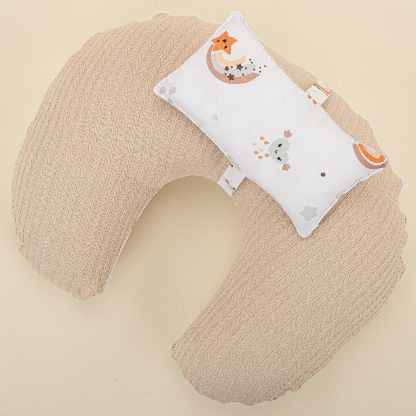 Double Sided Breastfeeding Pillow - Sütlü Kahve Örgü - Turuncu Gökkuşağı