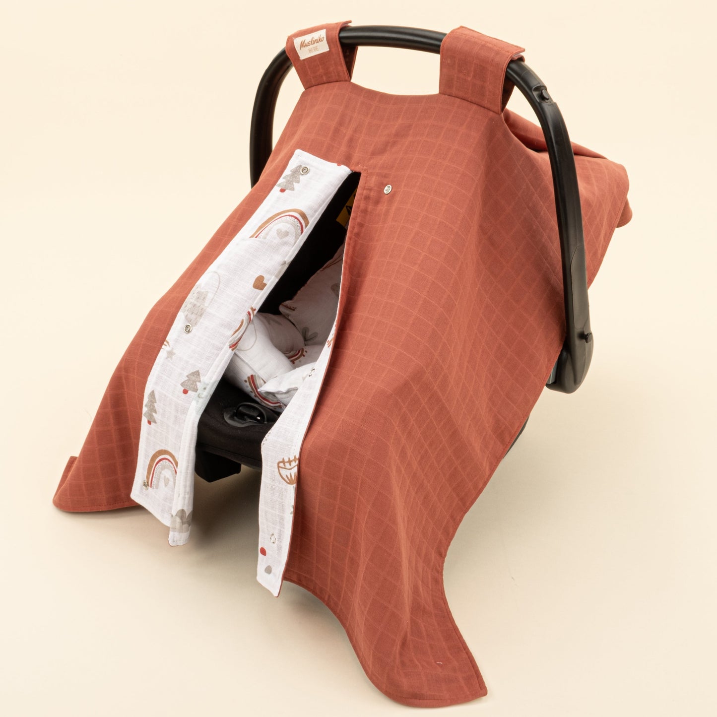 Stroller Cover Set - Double Side - Koyu Kiremit Muslin - Kahverengi Gökkuşağı