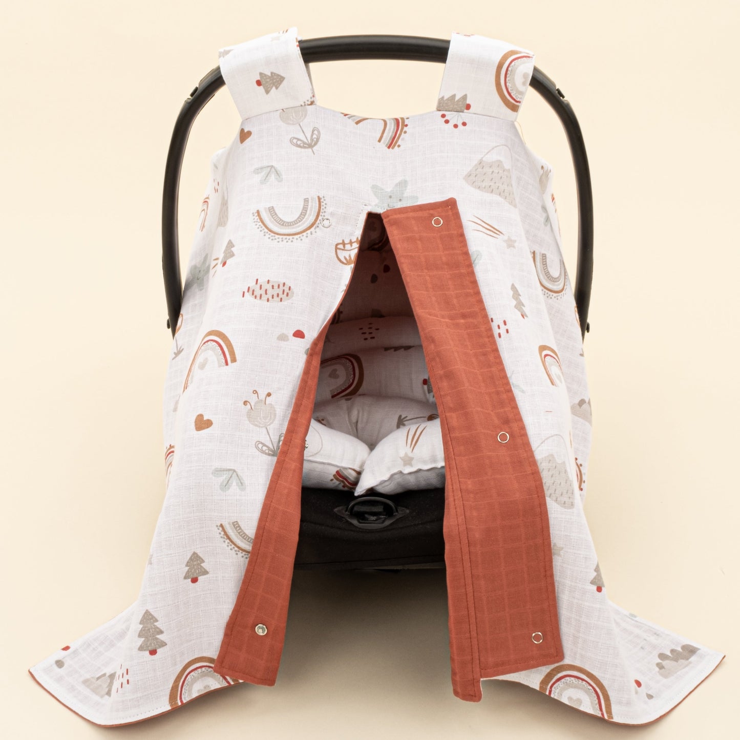 Stroller Cover Set - Double Side - Koyu Kiremit Muslin - Kahverengi Gökkuşağı