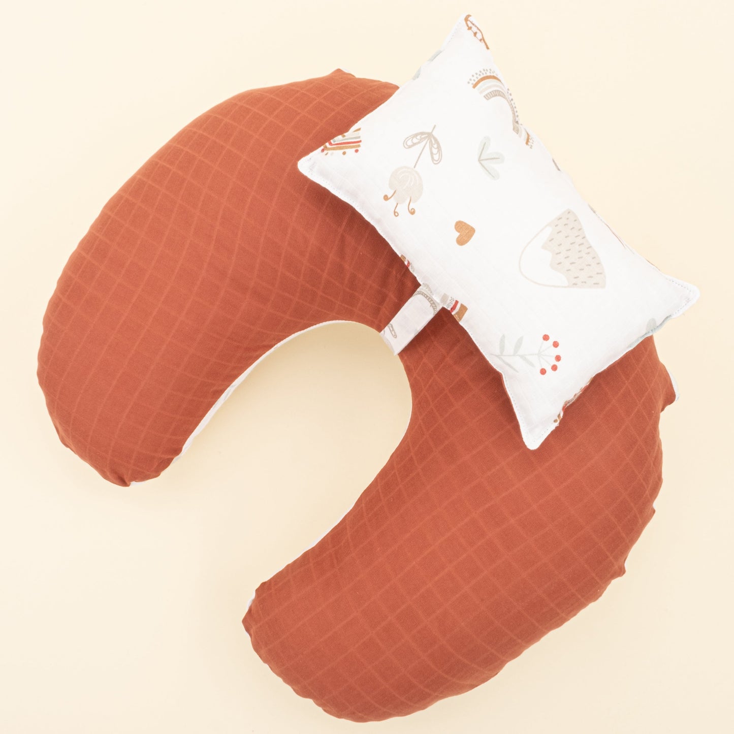 Double Sided Breastfeeding Pillow - Koyu Kiremit Muslin - Kahverengi Gökkuşağı