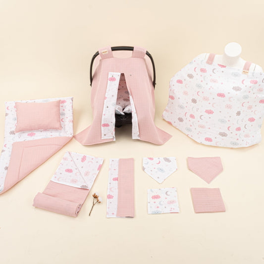 11 Piece - Newborn Sets - Double Sided - Seasonal - Pudra Muslin - Pembe Bulut