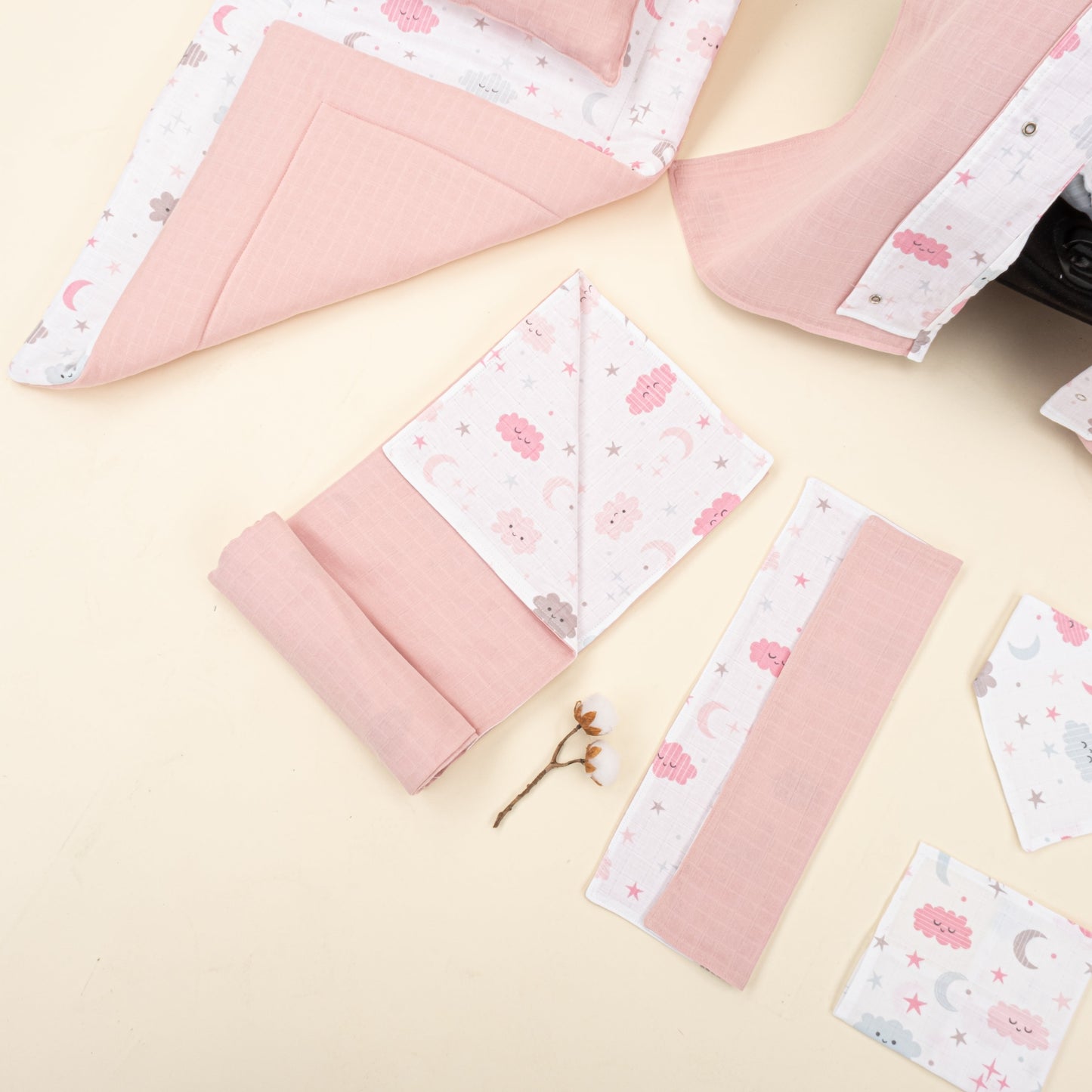 11 Piece - Newborn Sets - Double Sided - Seasonal - Pudra Muslin - Pembe Bulut