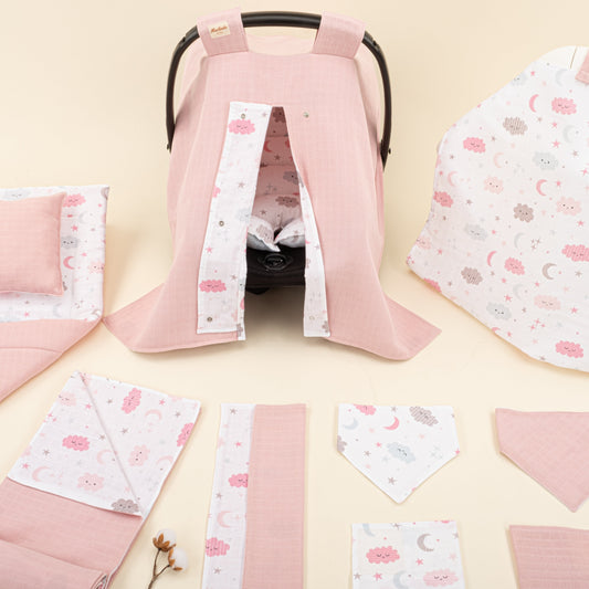 11 Piece - Newborn Sets - Double Sided - Seasonal - Pudra Muslin - Pembe Bulut