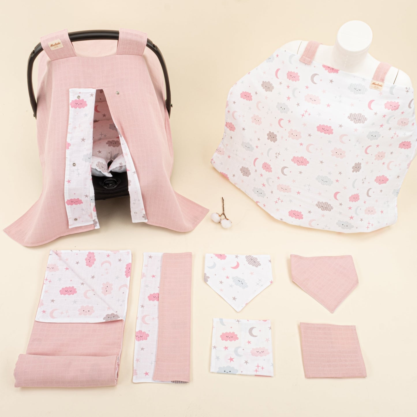 9 Piece - Newborn Sets - Double Sided - Seasonal - Pudra Muslin - Pembe Bulut