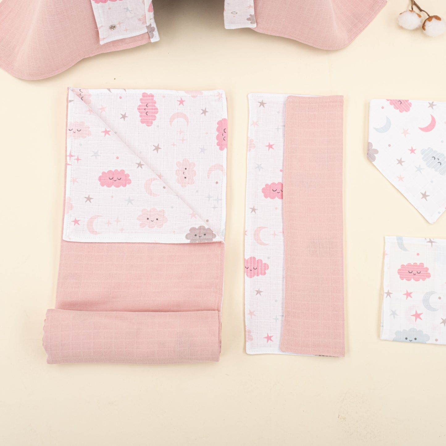 9 Piece - Newborn Sets - Double Sided - Seasonal - Pudra Muslin - Pembe Bulut