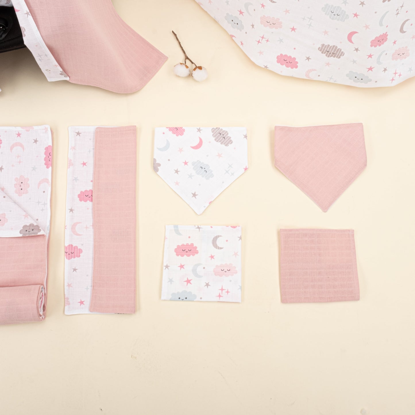 9 Piece - Newborn Sets - Double Sided - Seasonal - Pudra Muslin - Pembe Bulut