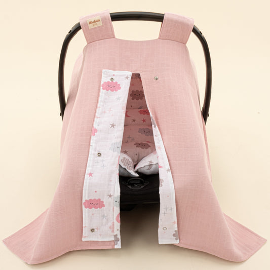 Stroller Cover Set - Double Side -Pudra Muslin - Pembe Bulut