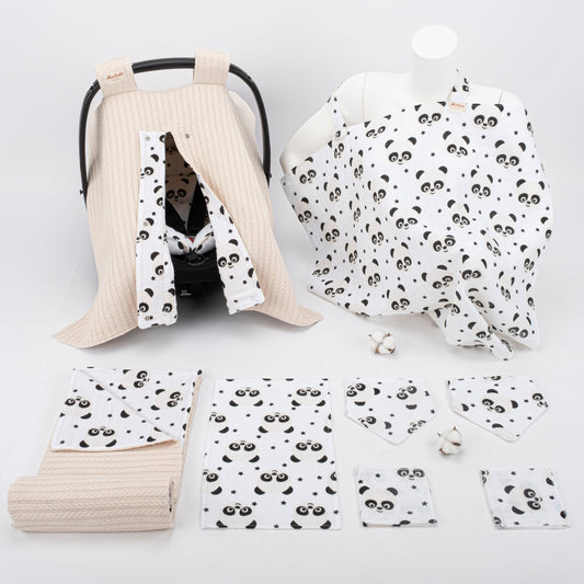 9 Piece - Newborn Sets - Double Sided - Winter - Krem Örgü - Panda