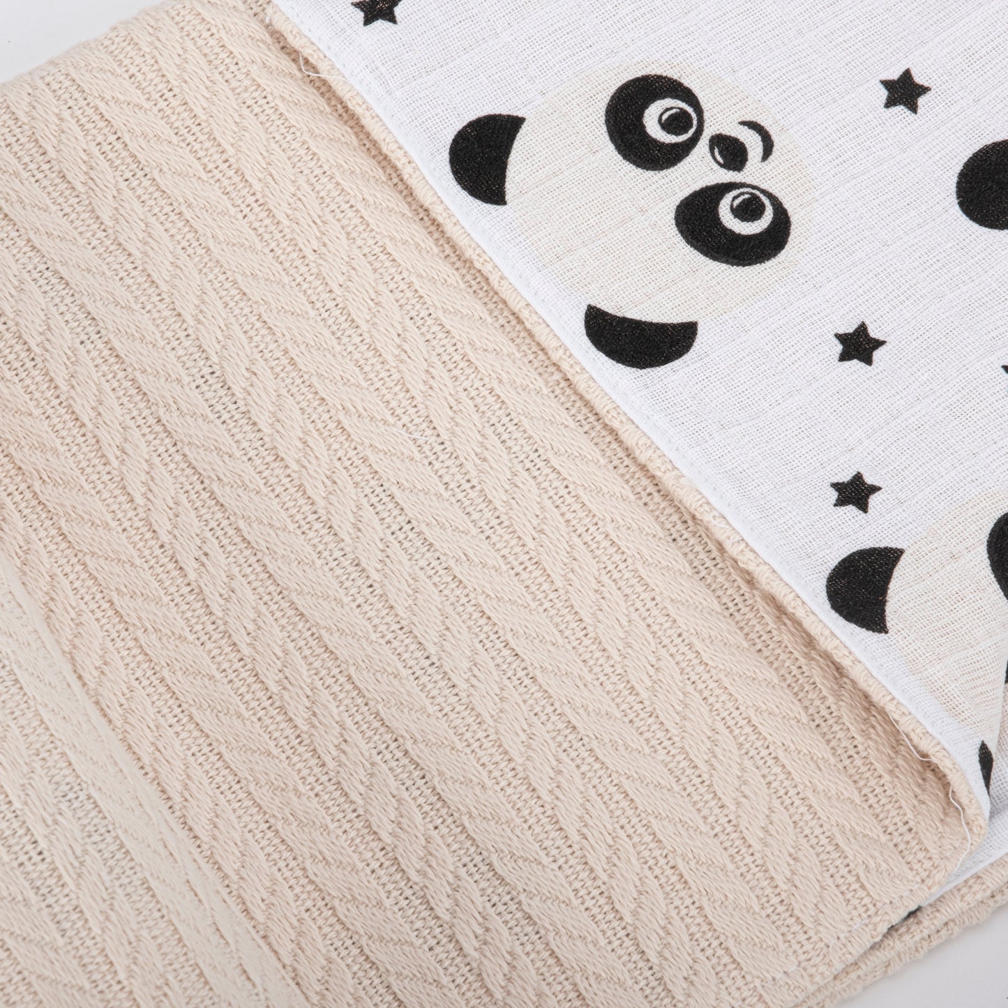 Double Sided Pique Blanket - Krem Örgü - Panda