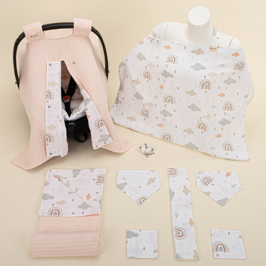 9 Piece - Newborn Sets - Double Sided - Winter - Somon Örgü - Yeşil Gökkuşağı