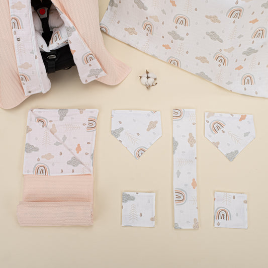 9 Piece - Newborn Sets - Double Sided - Winter - Somon Örgü - Yeşil Gökkuşağı