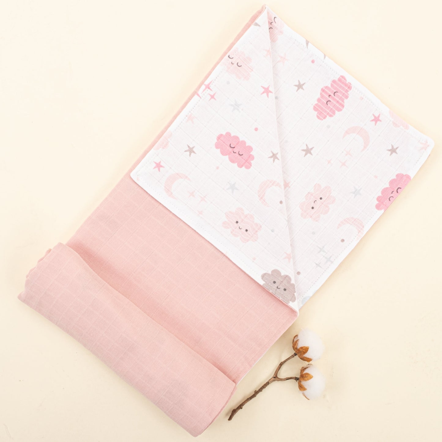 Double Side Muslin Cover - Pudra Muslin - Pembe Bulut