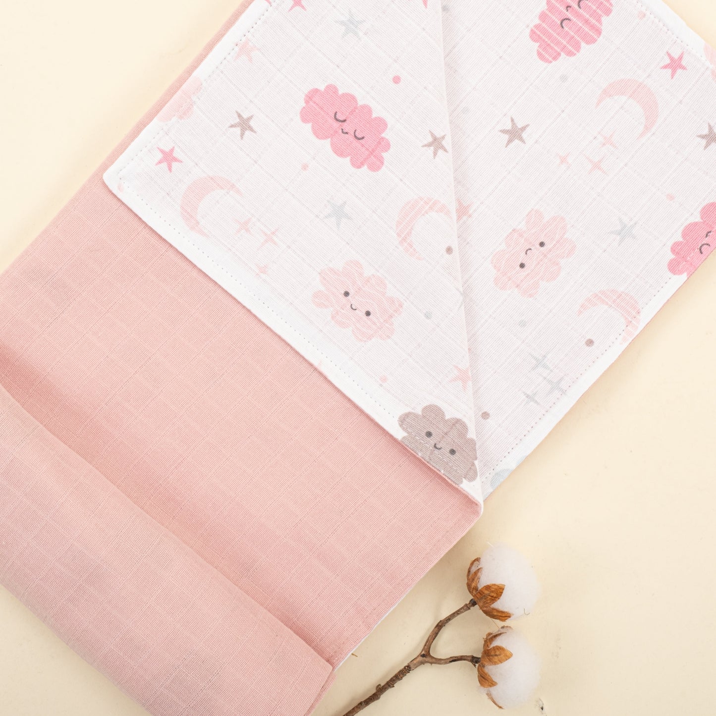 Double Side Muslin Cover - Pudra Muslin - Pembe Bulut