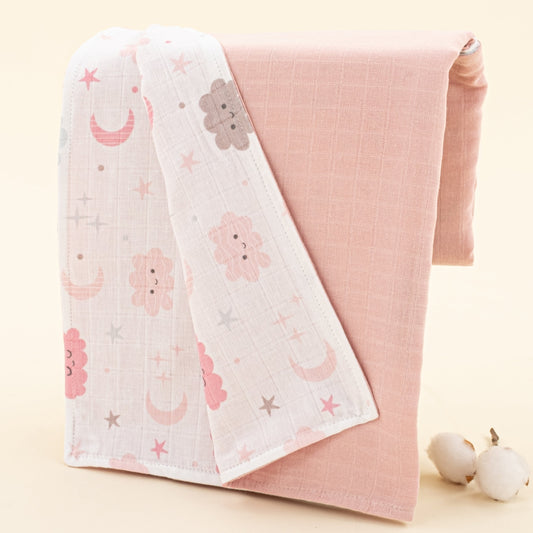 Double Side Muslin Cover - Pudra Muslin - Pembe Bulut