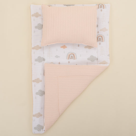 Double Sided Changing Pad and Pillow -  Somon Örgü - Yeşil Gökkuşağı