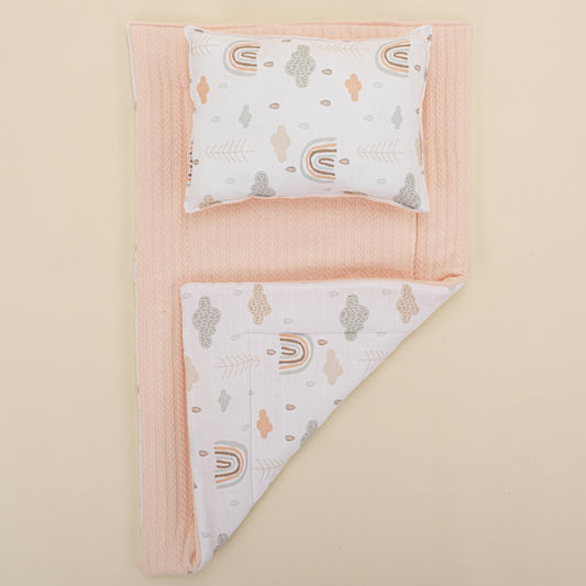 Double Sided Changing Pad and Pillow -  Somon Örgü - Yeşil Gökkuşağı