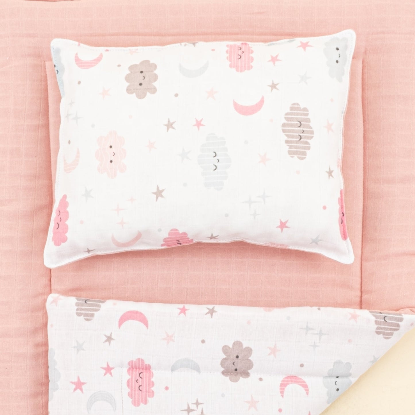 Double Sided Changing Pad and Pillow - Pudra Muslin - Pembe Bulut