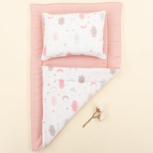 Double Sided Changing Pad and Pillow - Pudra Muslin - Pembe Bulut