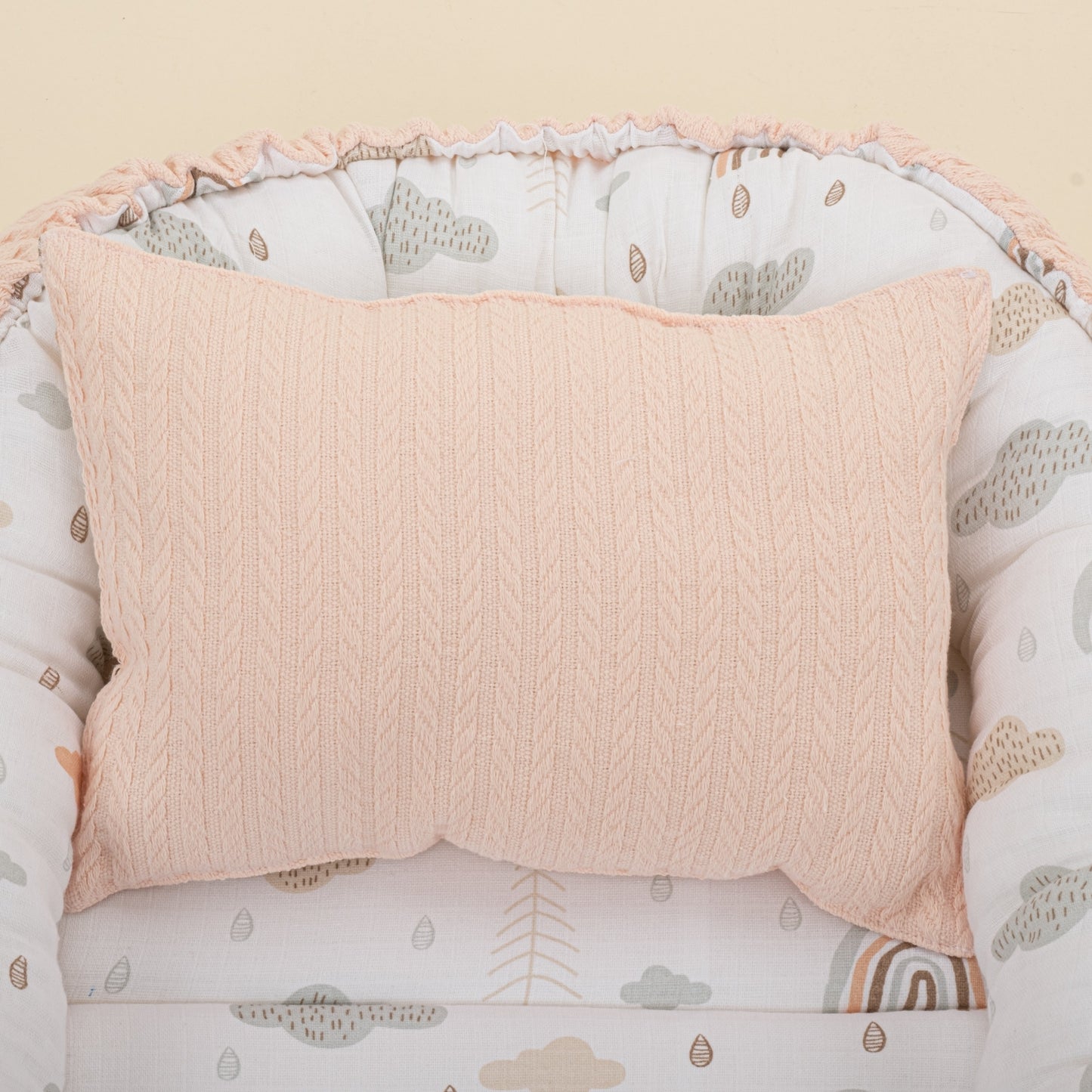 Babynest and Pillow - Çift Taraflı - Somon Örgü - Yeşil Gökkuşağı