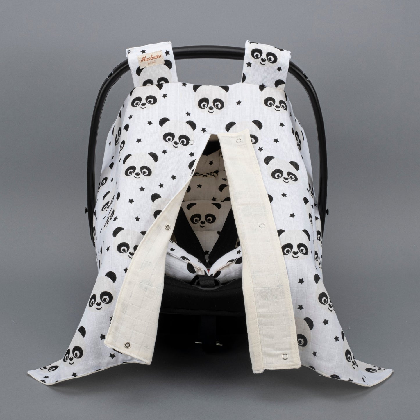 Stroller Cover Set - Double Side  - Krem Muslin - Panda