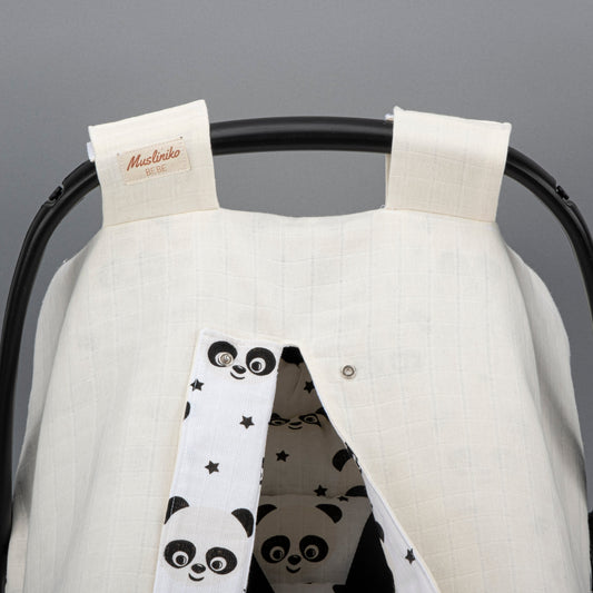 Stroller Cover Set - Double Side  - Krem Muslin - Panda