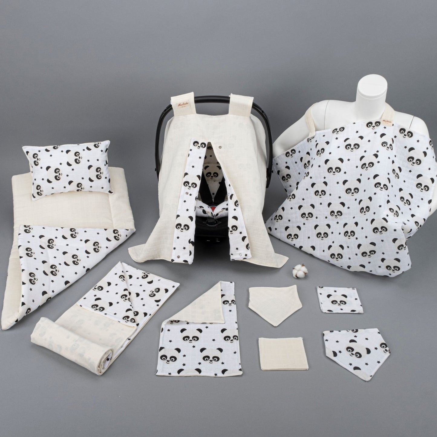 11 Piece - Newborn Sets - Double Sided - Seasonal - Krem Muslin - Panda