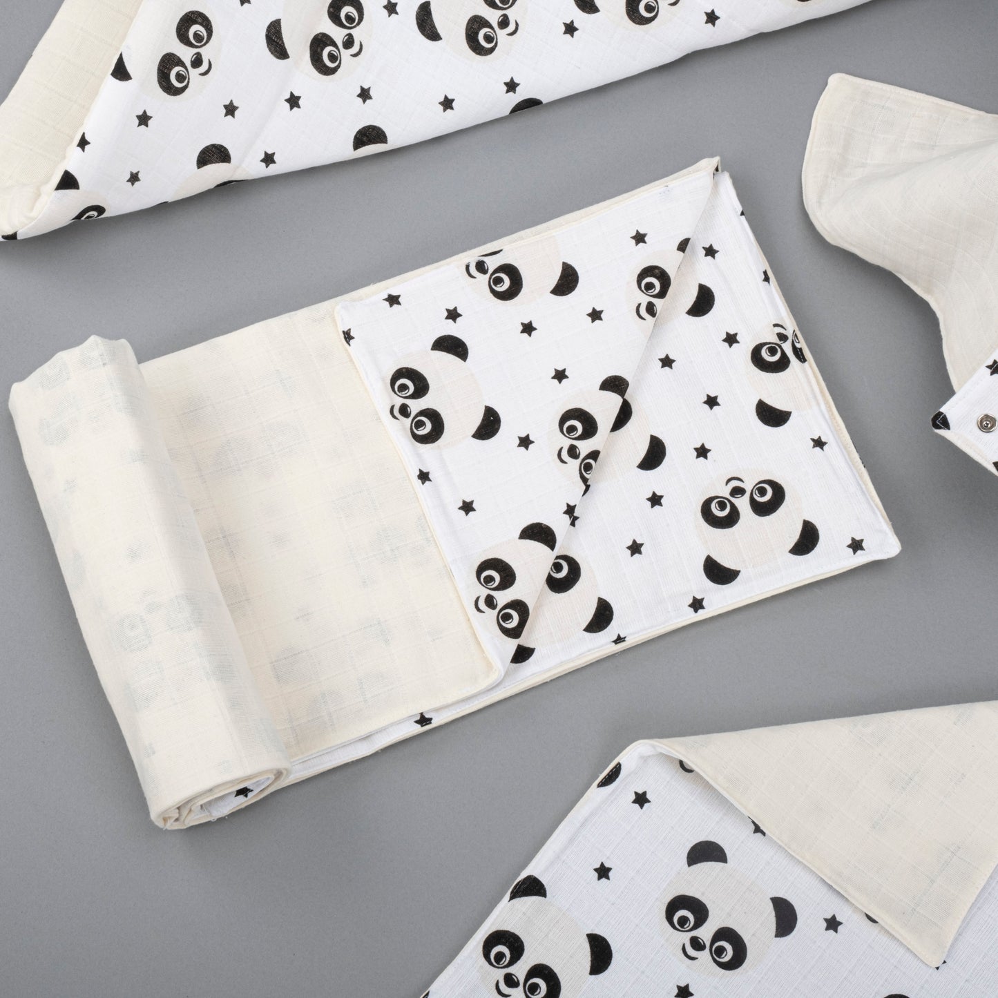 11 Piece - Newborn Sets - Double Sided - Seasonal - Krem Muslin - Panda