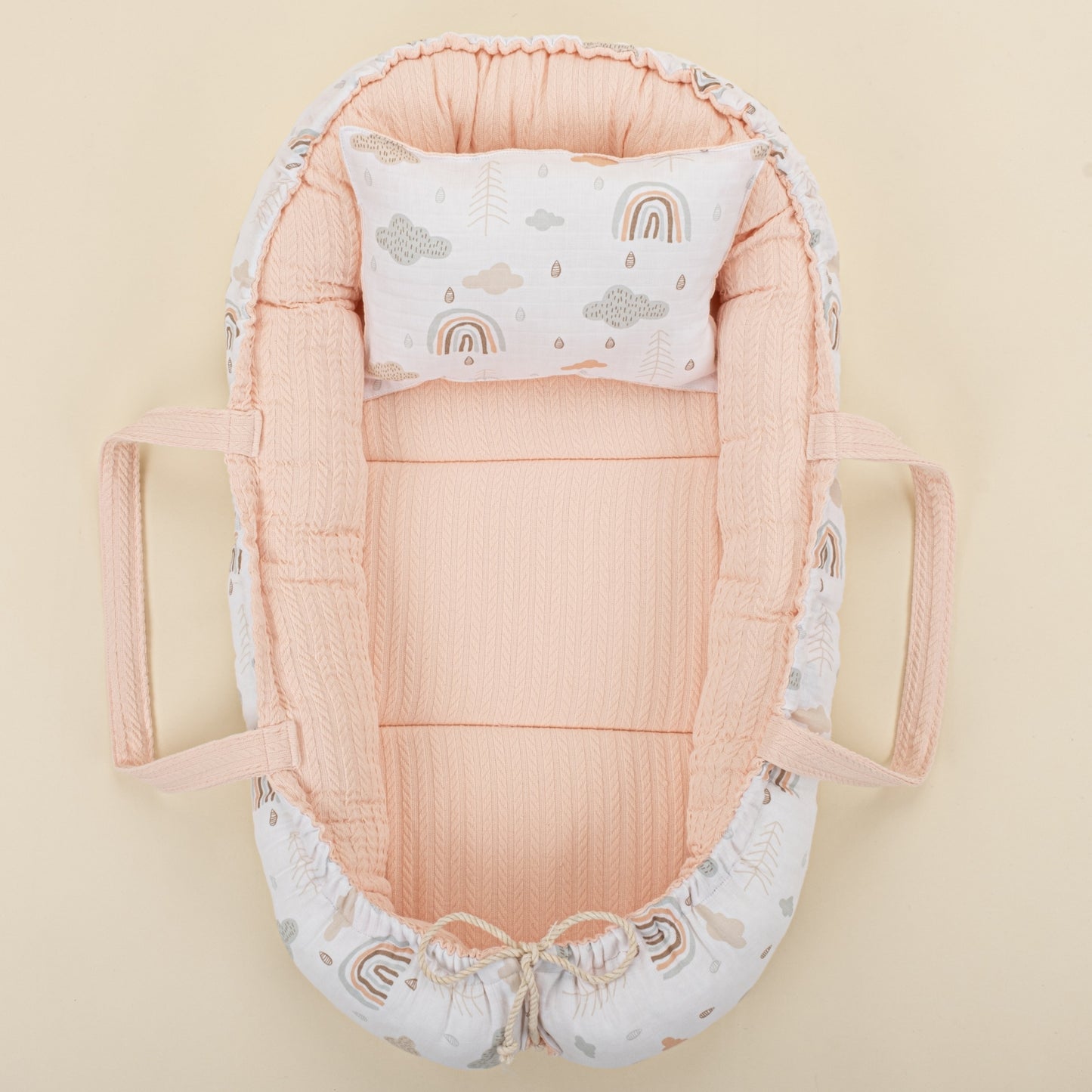 Babynest and Pillow - Çift Taraflı - Somon Örgü - Yeşil Gökkuşağı