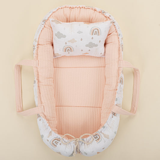 Babynest and Pillow - Çift Taraflı - Somon Örgü - Yeşil Gökkuşağı