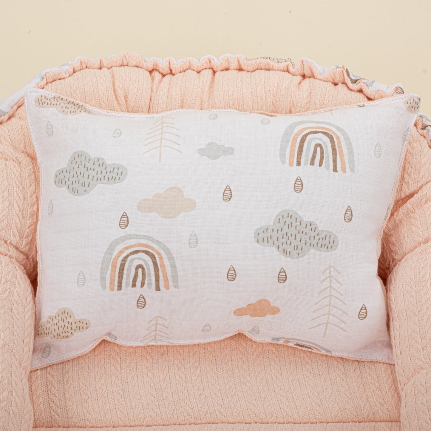 Babynest and Pillow - Çift Taraflı - Somon Örgü - Yeşil Gökkuşağı