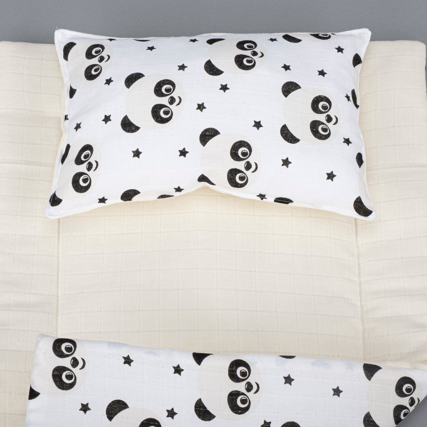 Double Sided Changing Pad and Pillow - Krem Muslin - Panda