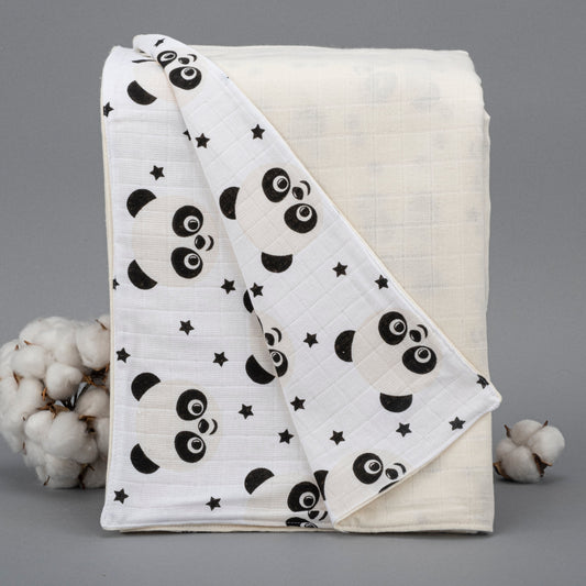 Double Side Muslin Cover - Krem Muslin - Panda