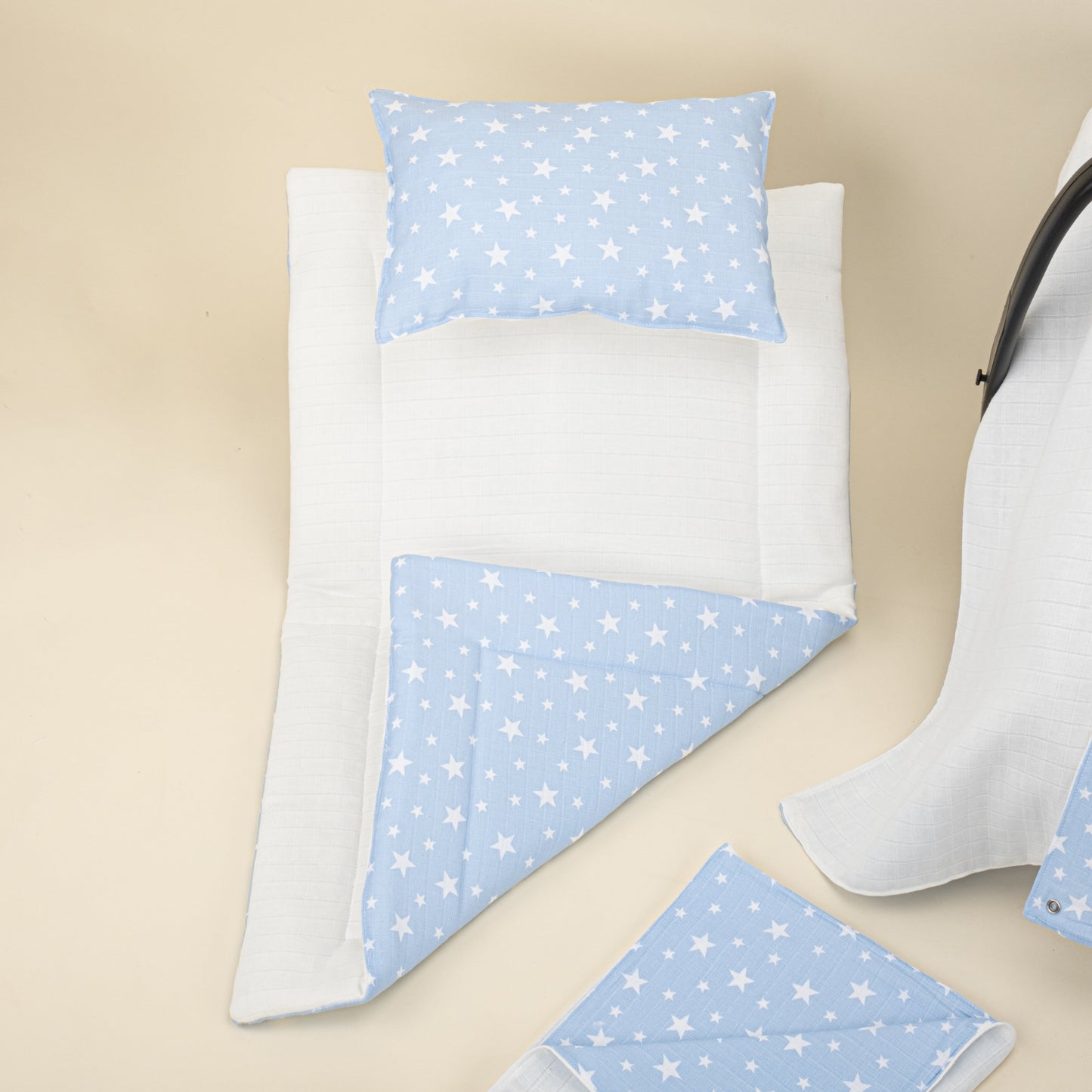 11 Piece - Newborn Sets - Double Sided - Seasonal - Krem Muslin - Mavi Minik Yıldızlar