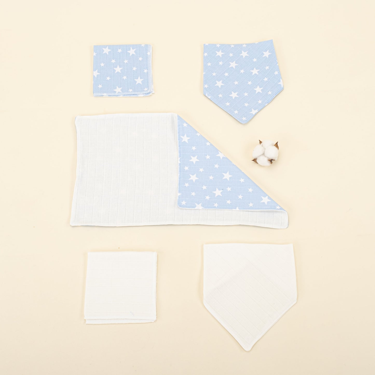 11 Piece - Newborn Sets - Double Sided - Seasonal - Krem Muslin - Mavi Minik Yıldızlar