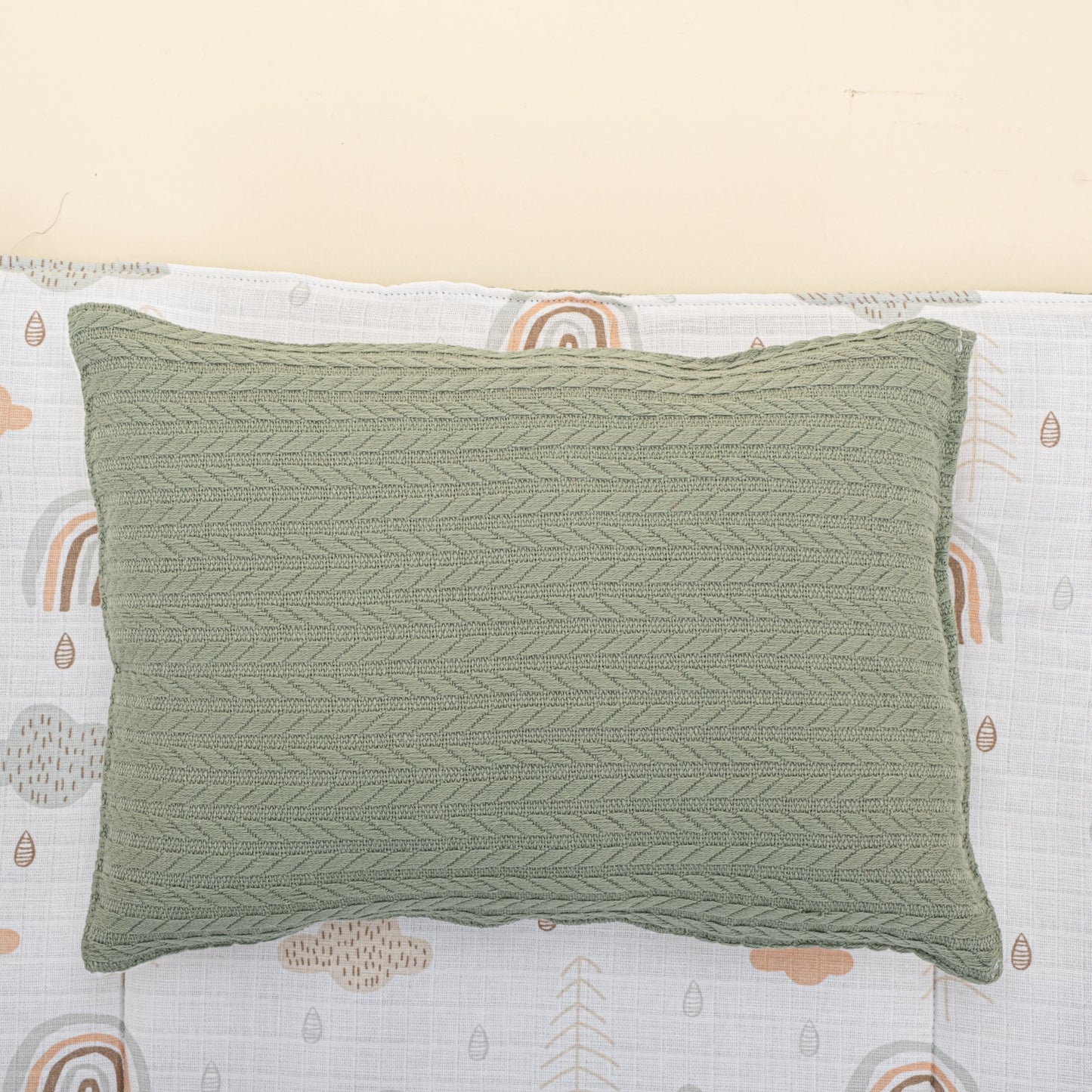 Double Sided Changing Pad and Pillow - Koyu Yeşil Örgü - Yeşil Gökkuşağı