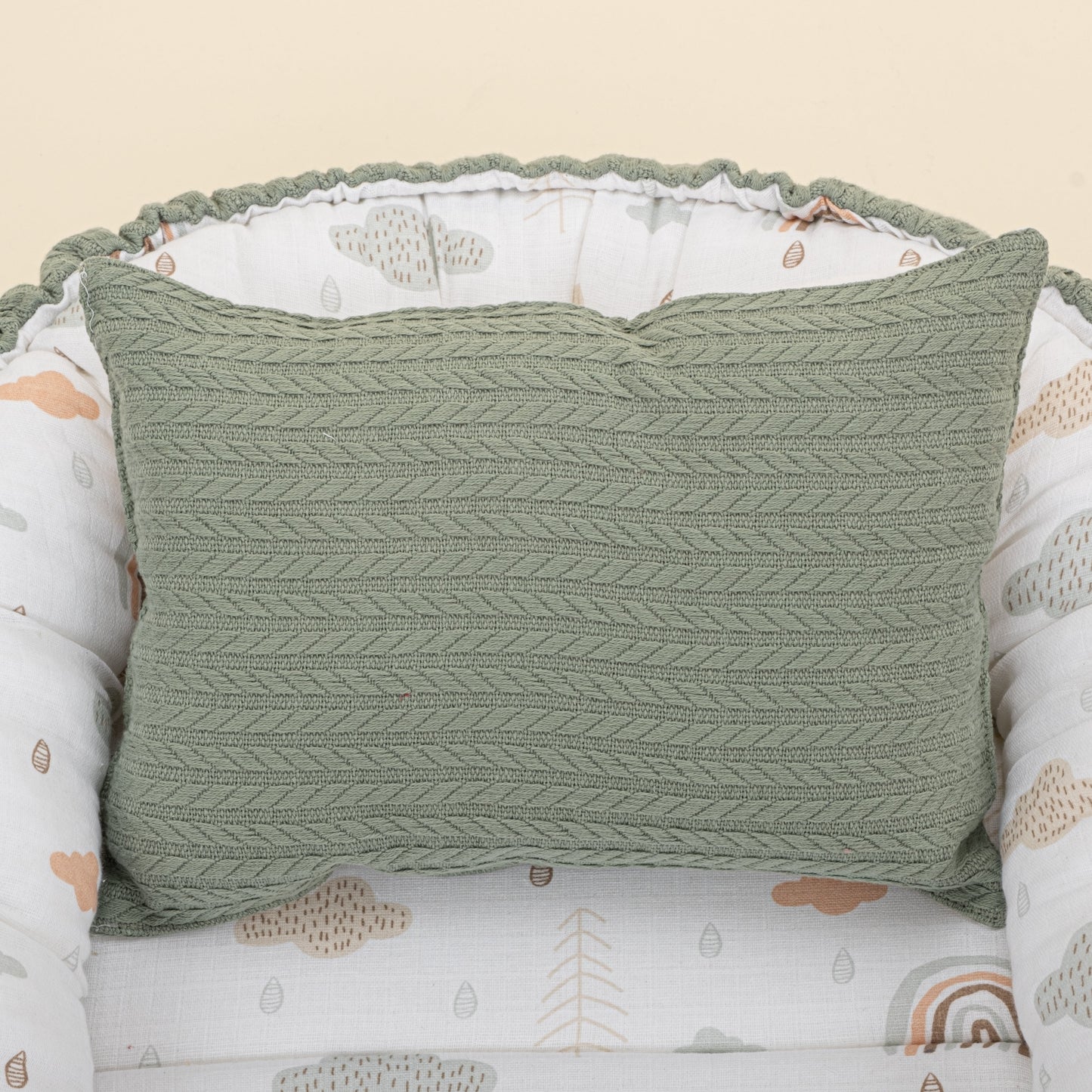 Babynest and Pillow - Çift Taraflı - Koyu Yeşil Örgü - Yeşil Gökkuşağı