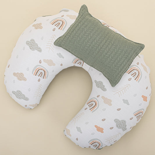 Double Sided Breastfeeding Pillow - Koyu Yeşil Örgü - Yeşil Gökkuşağı