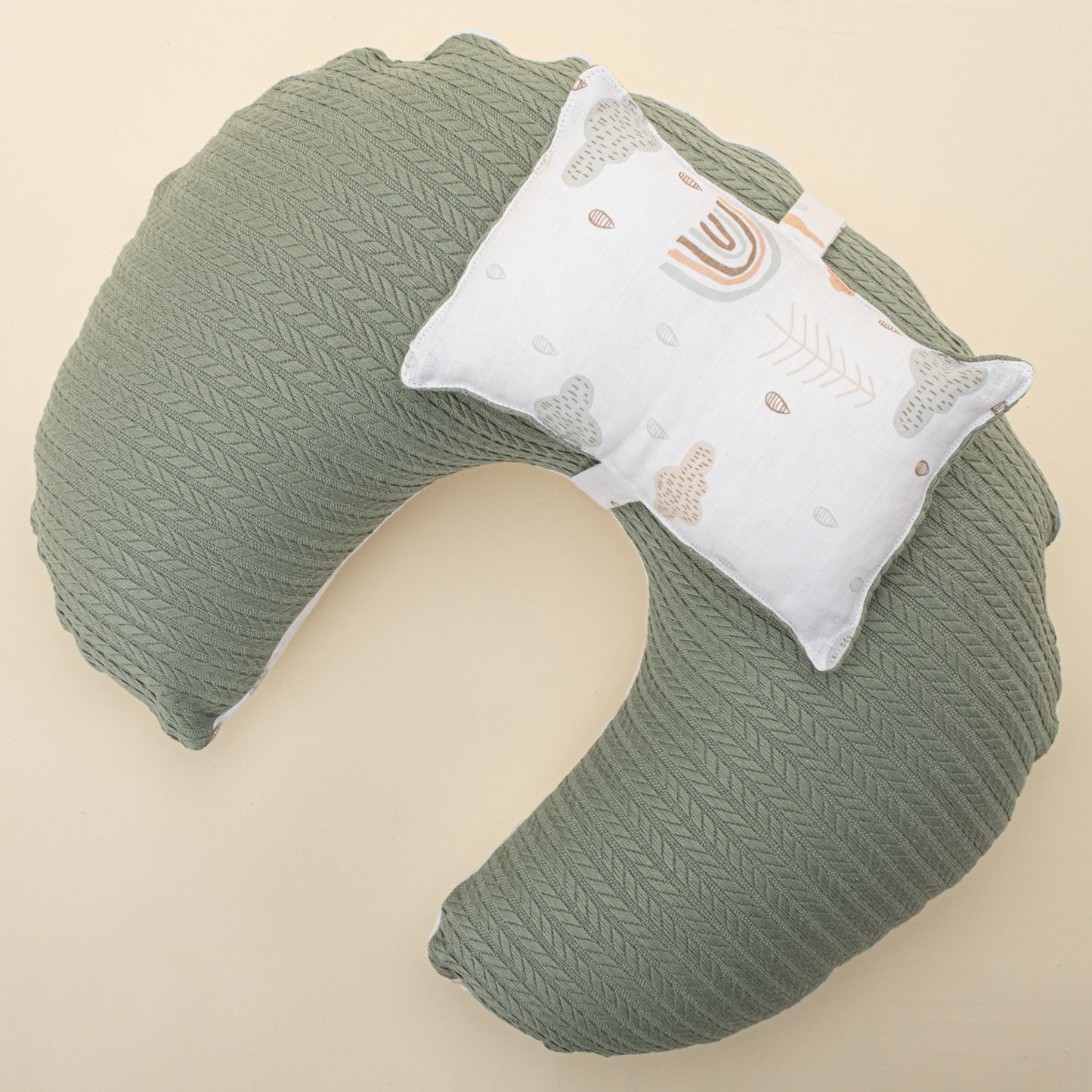 Double Sided Breastfeeding Pillow - Koyu Yeşil Örgü - Yeşil Gökkuşağı