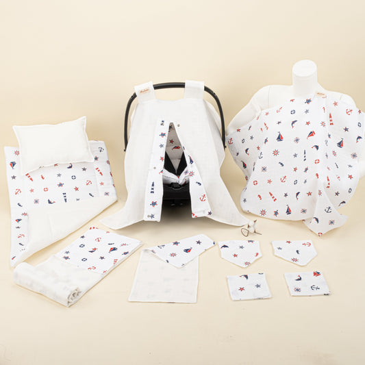 11 Piece - Newborn Sets - Double Sided - Seasonal - Beyaz Muslin - Bahriyeli