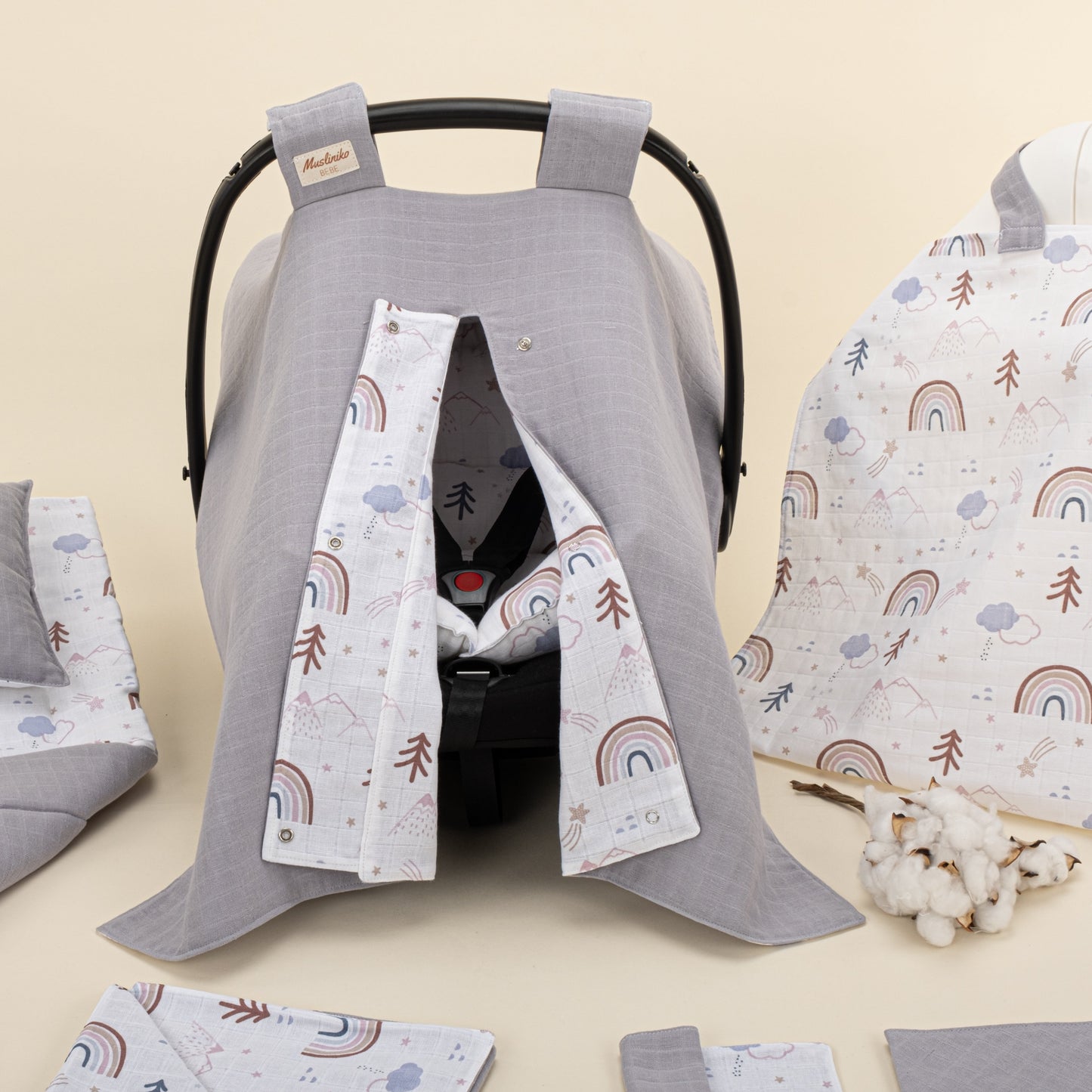 11 Piece - Newborn Sets - Double Sided - Seasonal - Gri Muslin - Pastel Gökkuşağı