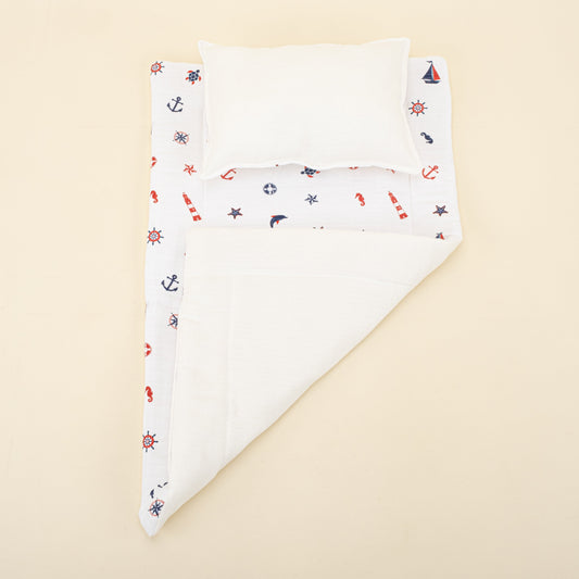 Double Sided Changing Pad and Pillow - Krem Muslin - Bahriyeli